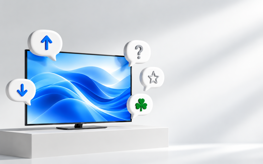 Smart TV with online feedback icons for IPTV Ireland reviews