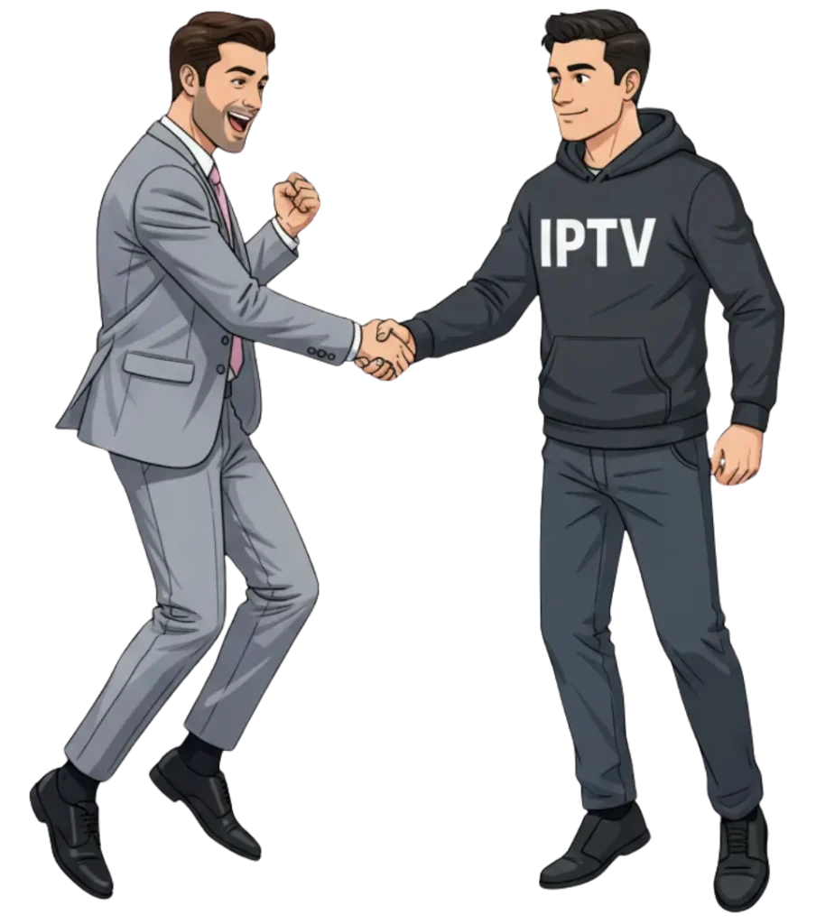 Business partners shaking hands for an IPTV reseller program in Ireland